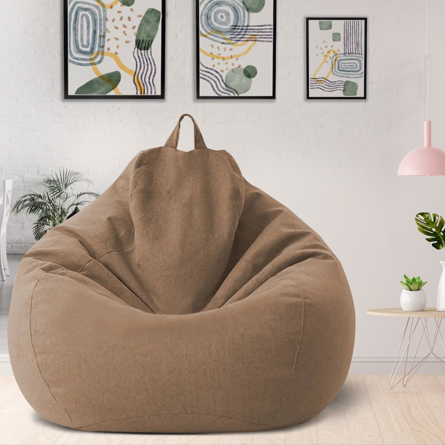 "Luxe linnen zitzak met vulling, ergonomisch, comfortabel, stijlvolle afwerking, voor woonkamer of slaapkamer inrichting."