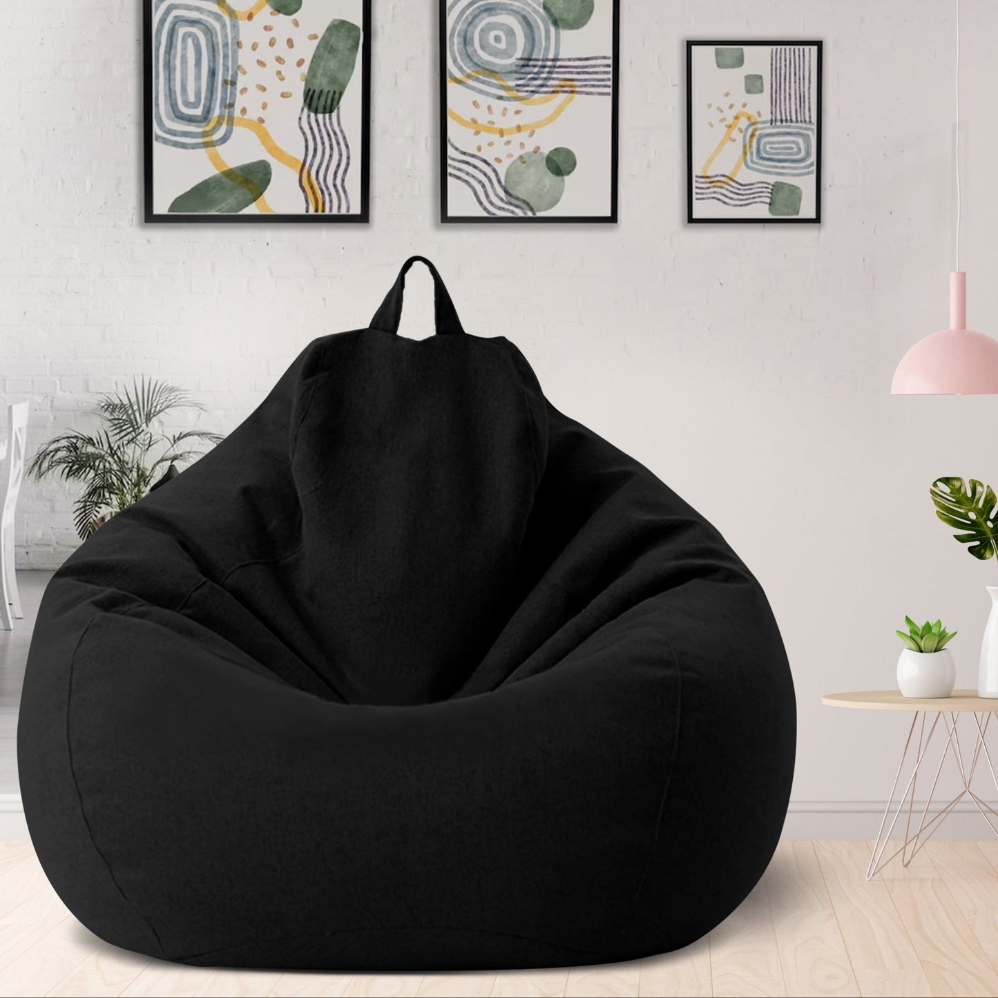 "Luxe linnen zitzak met vulling, ergonomisch, comfortabel, stijlvolle afwerking, voor woonkamer of slaapkamer inrichting."
