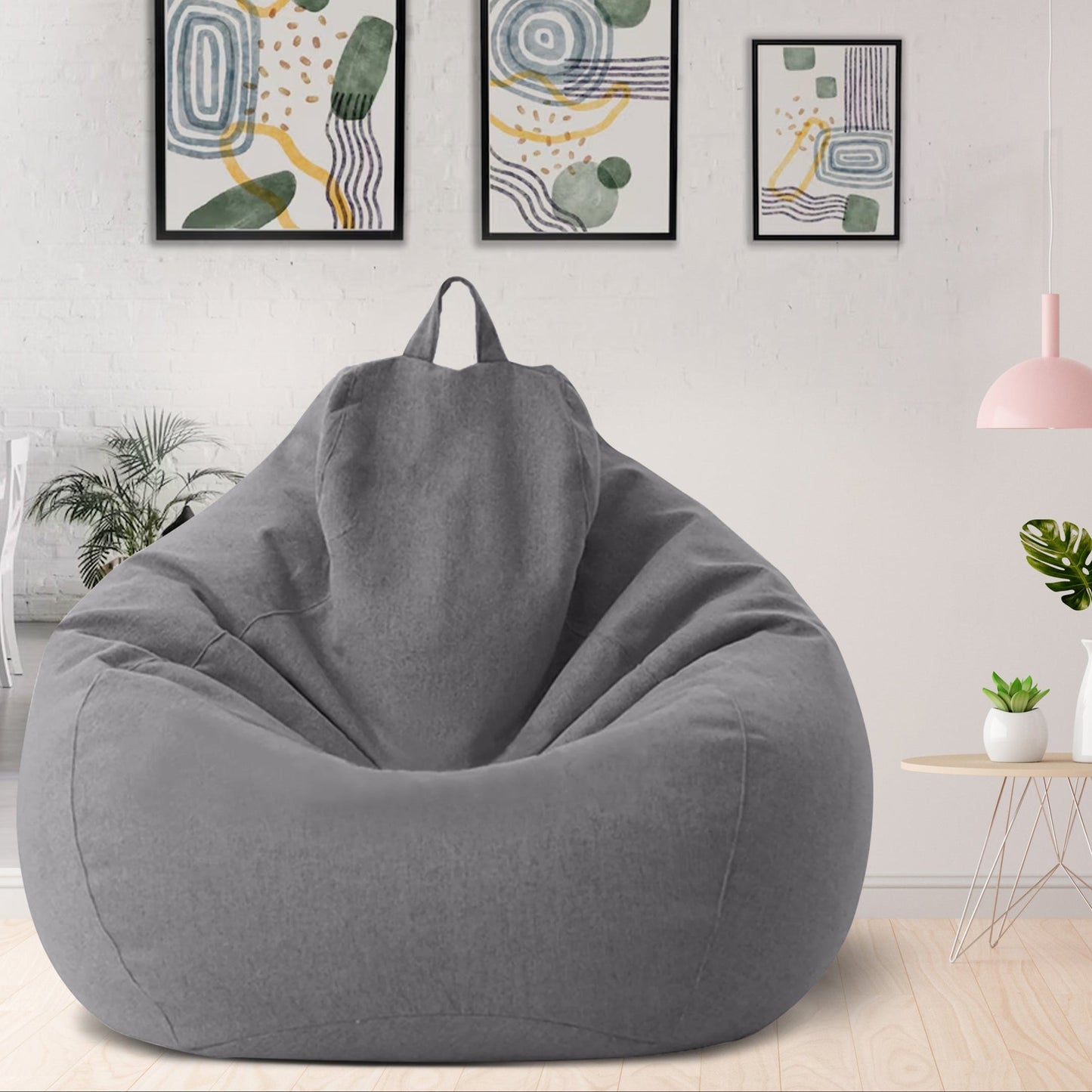 "Luxe linnen zitzak met vulling, ergonomisch, comfortabel, stijlvolle afwerking, voor woonkamer of slaapkamer inrichting."