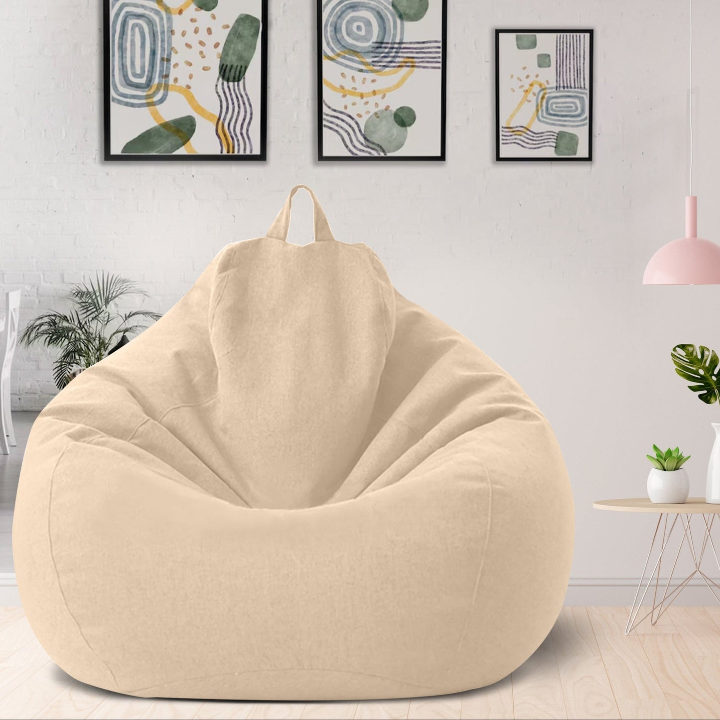 "Luxe linnen zitzak met vulling, ergonomisch, comfortabel, stijlvolle afwerking, voor woonkamer of slaapkamer inrichting."