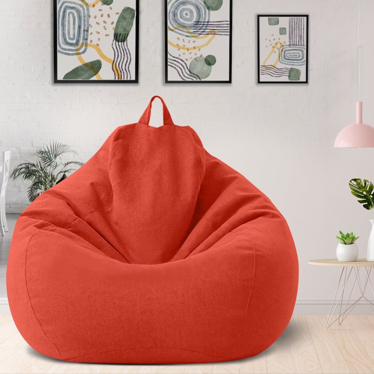 "Luxe linnen zitzak met vulling, ergonomisch, comfortabel, stijlvolle afwerking, voor woonkamer of slaapkamer inrichting."