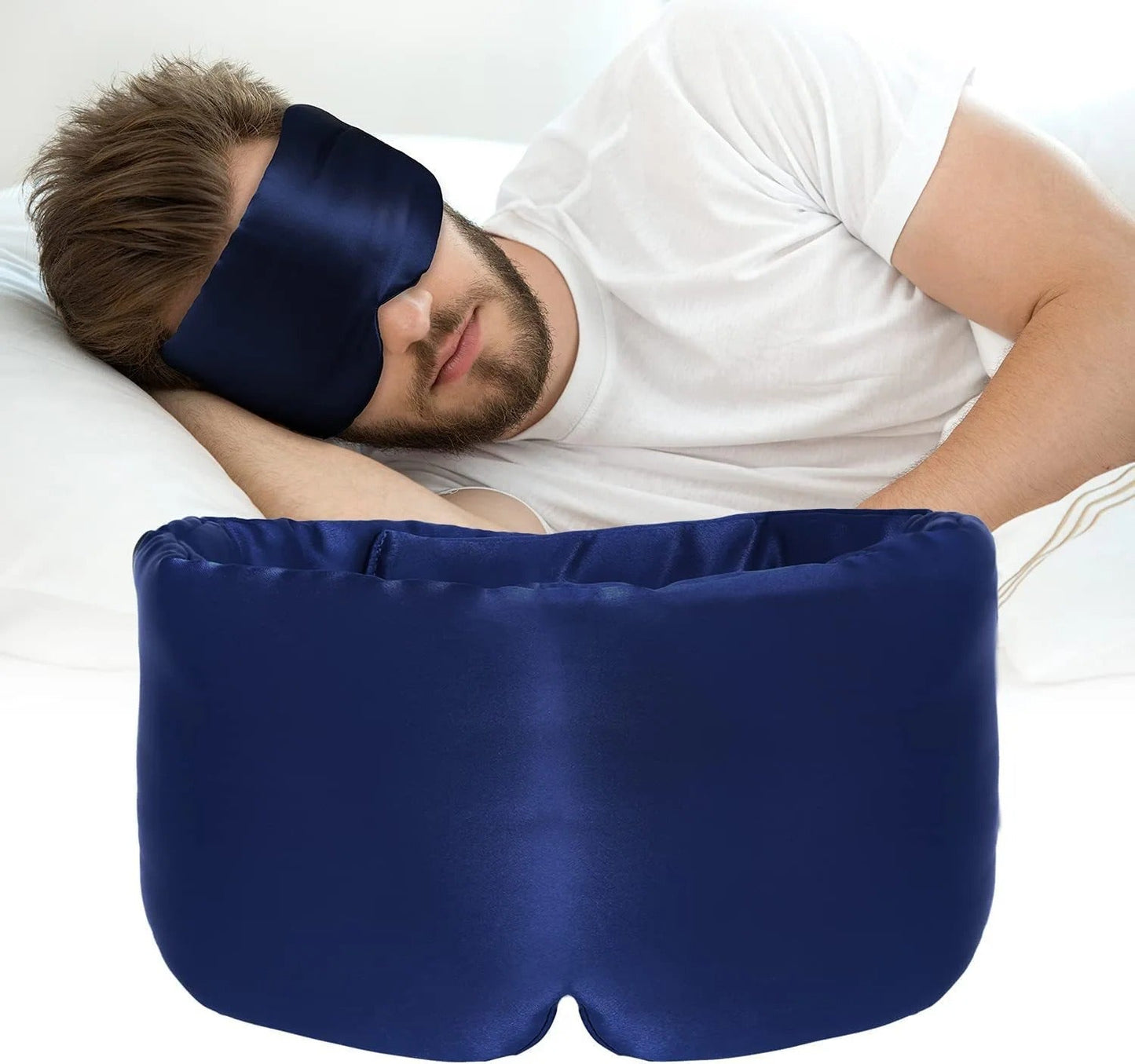 "Luxe zijden slaapmasker met 100% moerbeizijde, zijdezacht, hypoallergeen, effectief lichtblokkerend voor optimale rust."