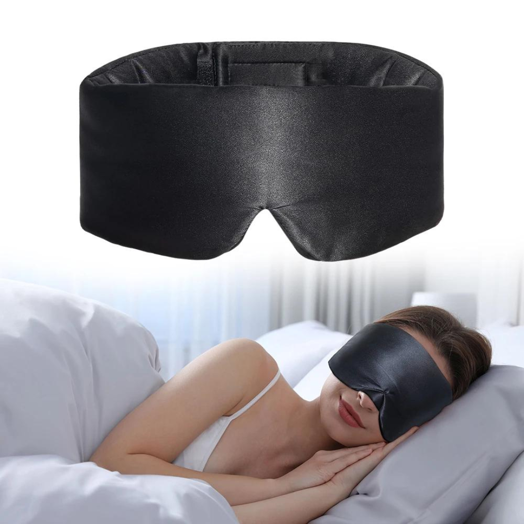 "Luxe zijden slaapmasker met 100% moerbeizijde, zijdezacht, hypoallergeen, effectief lichtblokkerend voor optimale rust."