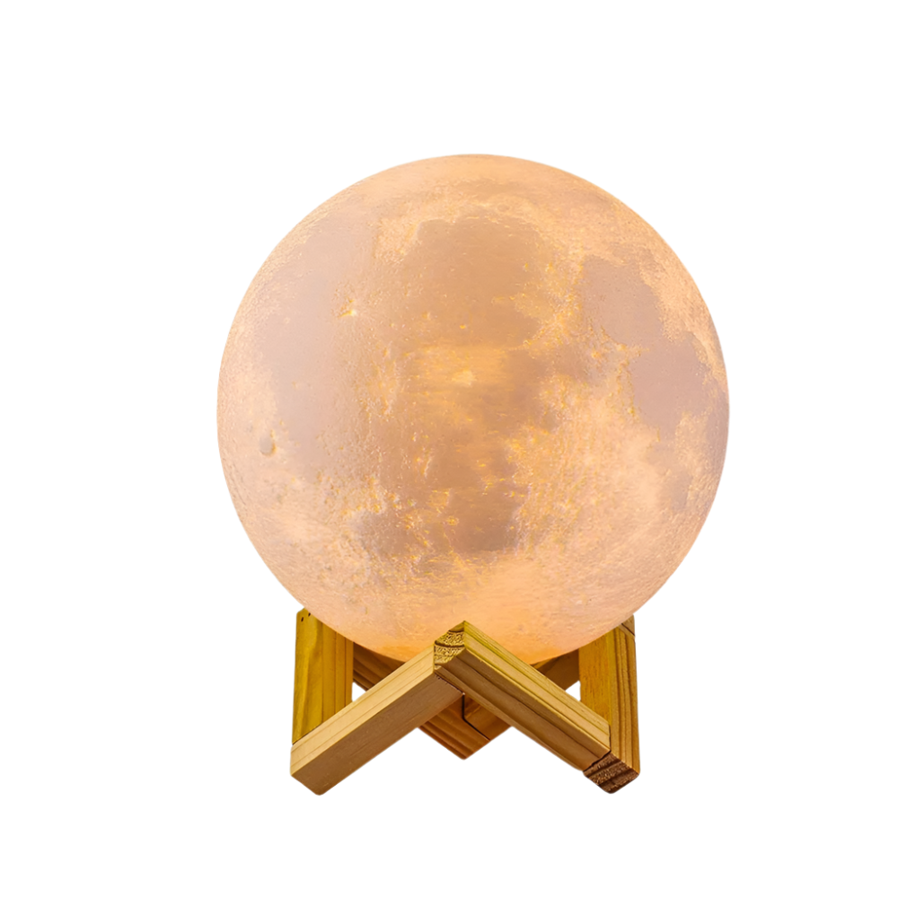 "Maanlamp met 16 kleuren, 3D-maantekstuur op houten standaard, afstandsbediening, sfeervolle interieurdecoratie"