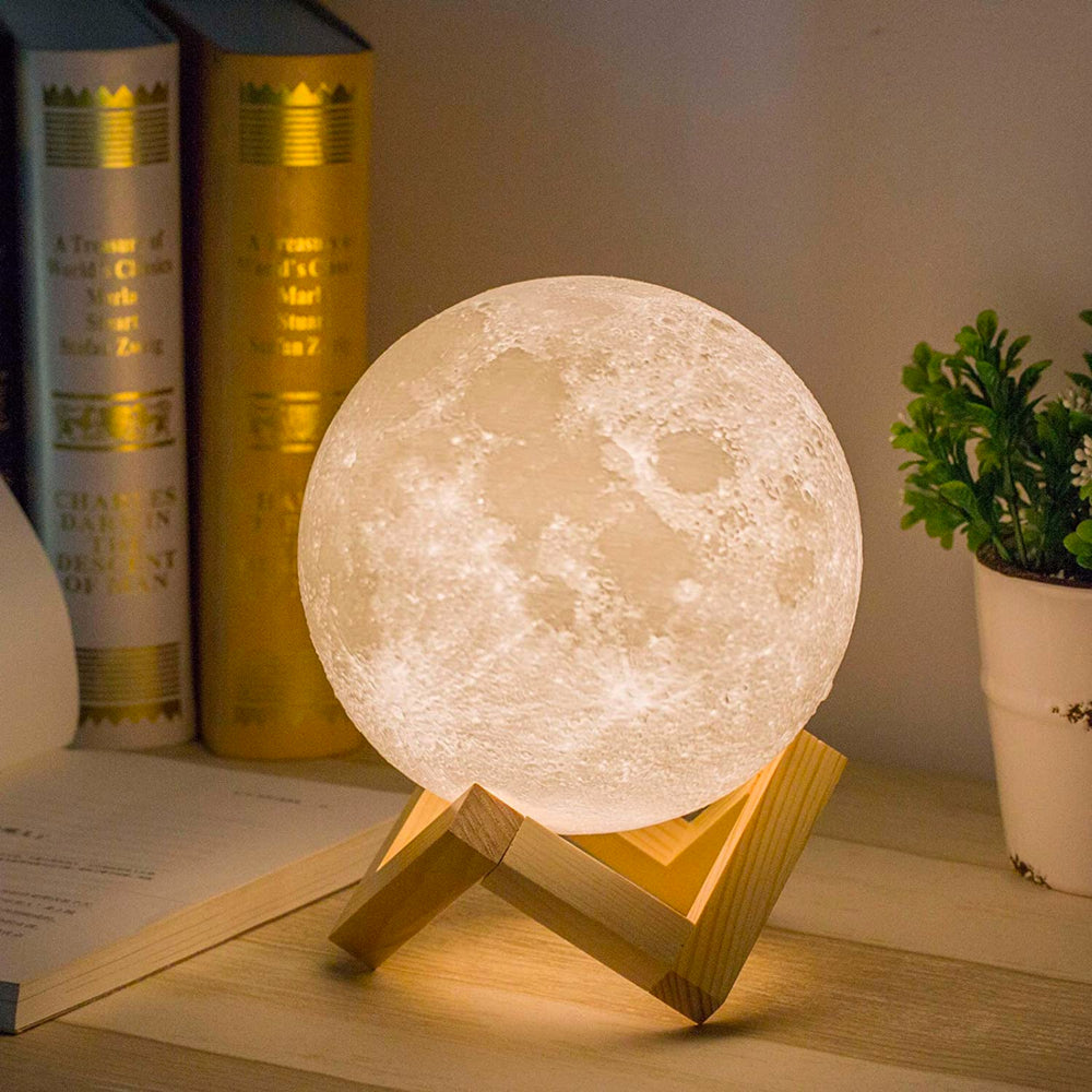 "Maanlamp met 16 kleuren, 3D-maantekstuur op houten standaard, afstandsbediening, sfeervolle interieurdecoratie"