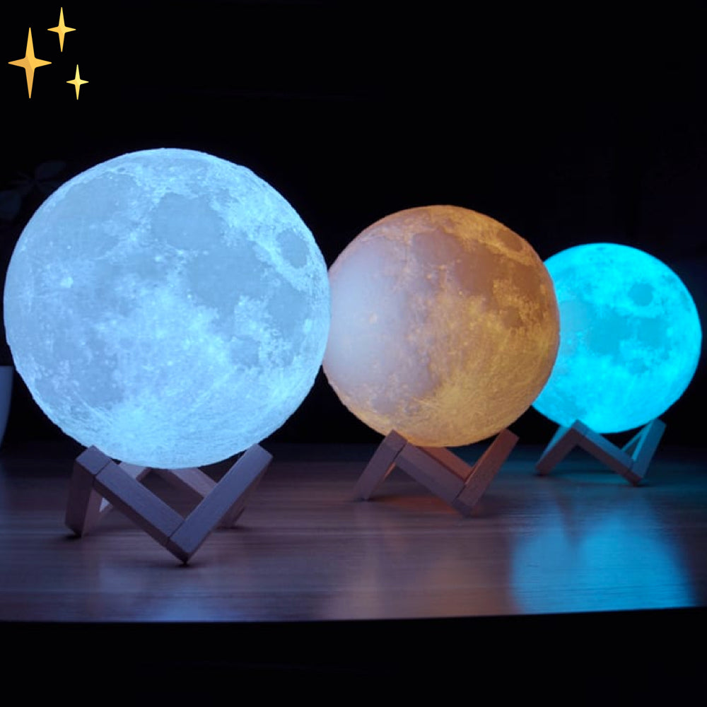 "Maanlamp met 16 kleuren, 3D-maantekstuur op houten standaard, afstandsbediening, sfeervolle interieurdecoratie"