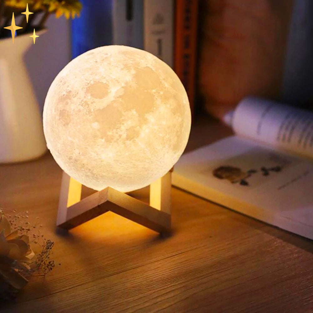 "Maanlamp met 16 kleuren, 3D-maantekstuur op houten standaard, afstandsbediening, sfeervolle interieurdecoratie"