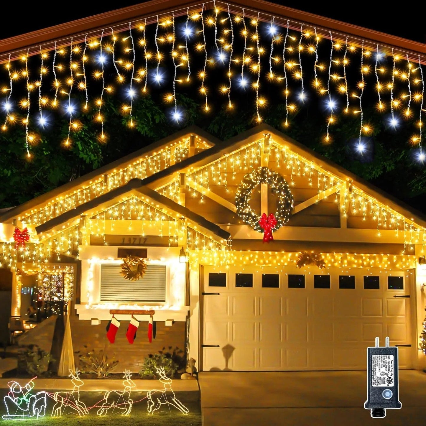 Magische kerst LED gordijnverlichting voor buiten, transparante draad, warm wit, 32m lang voor sfeervolle tuin.