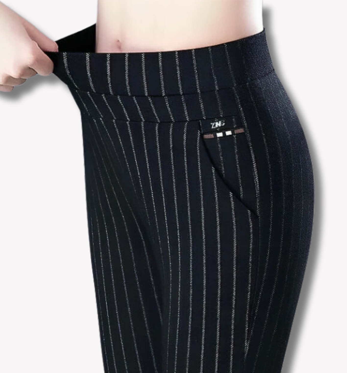 "Maila dames stretchbroek met gestreept patroon, elastische tailleband voor comfort en stijlvol dragen."