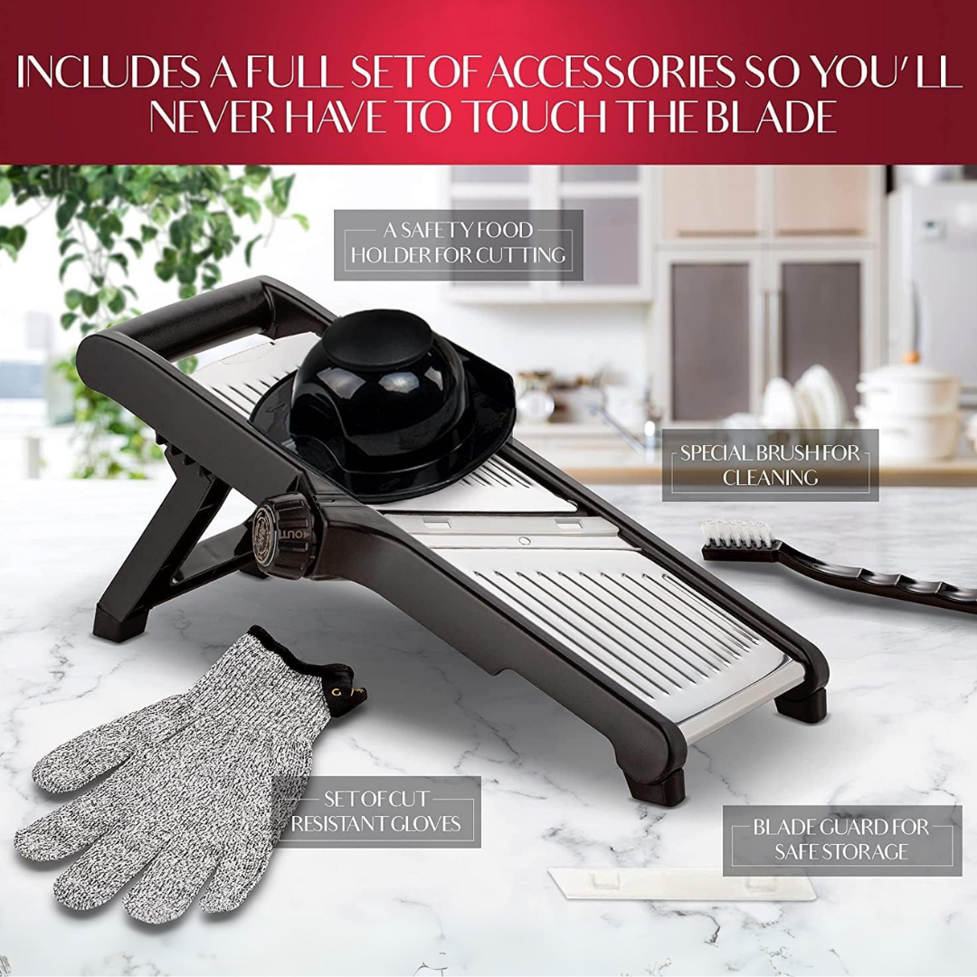"Mandoline met snijbestendige handschoenen voor veilig snijden in de keuken, scherp roestvrijstalen mes, veelzijdig in gebrui