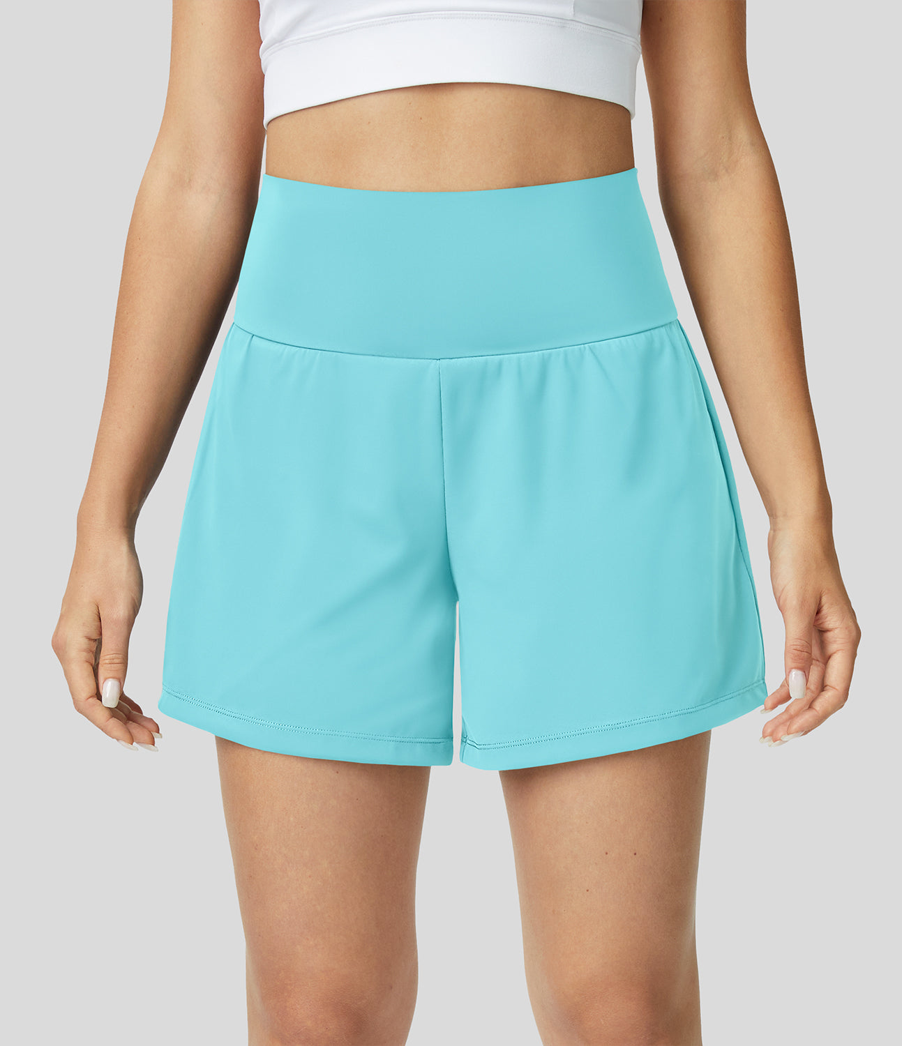 "Margarethe yoga shorts, hoge taille, ademend, 2-in-1 ontwerp, zwart, optimale bewegingsvrijheid tijdens yoga of fitness."