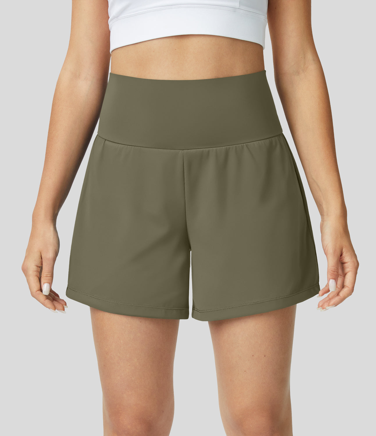 "Margarethe yoga shorts, hoge taille, ademend, 2-in-1 ontwerp, zwart, optimale bewegingsvrijheid tijdens yoga of fitness."