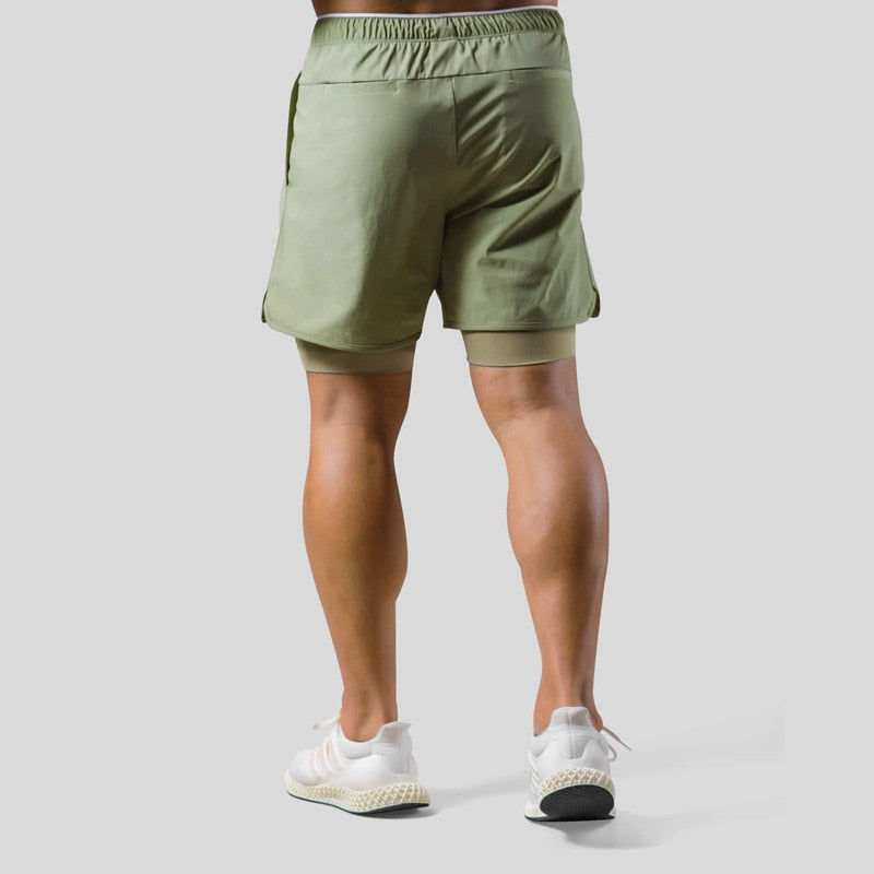 "Mauro 2-in-1 sportbroek heren, zwart, shorts met ingebouwde compressielegging, functionele zakken, elastische tailleband."