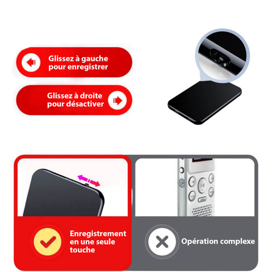 "Mini ultra-dunne professioneel ontworpen spy recorder met discreet en slank ontwerp voor effectieve geluidsopname."
