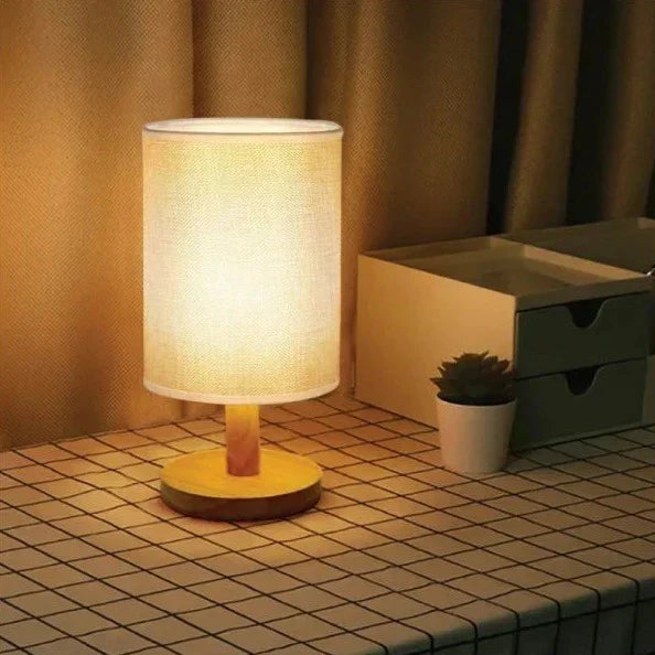 "Moderne houten nachtkastje lamp, tafellamp met dimbaar licht, afstandsbediening, natuurlijke houtlook, USB-aangedreven."