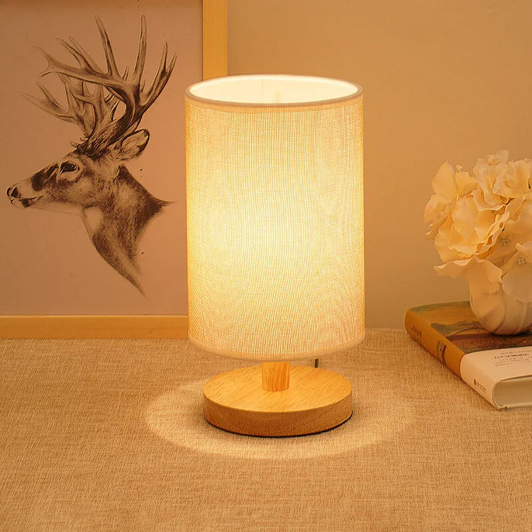 "Moderne houten nachtkastje lamp, tafellamp met dimbaar licht, afstandsbediening, natuurlijke houtlook, USB-aangedreven."
