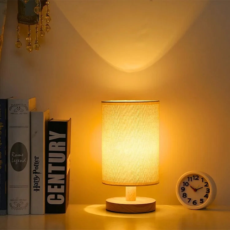 "Moderne houten nachtkastje lamp, tafellamp met dimbaar licht, afstandsbediening, natuurlijke houtlook, USB-aangedreven."