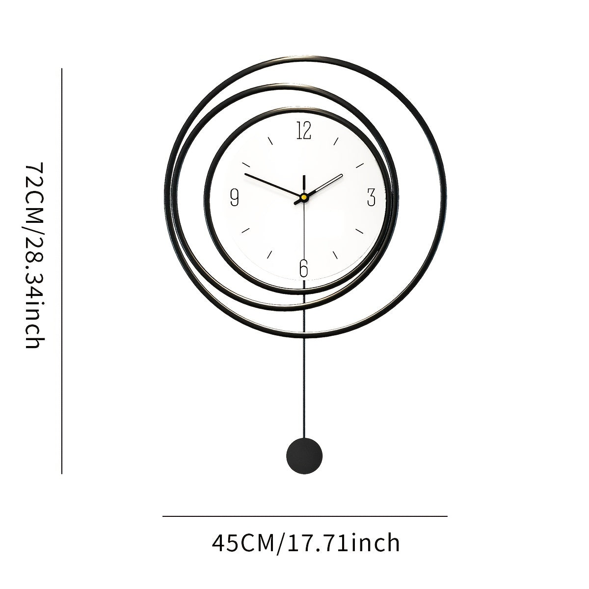 "Moderne minimalistische metalen wandklok, strakke vorm met stille werking, ideaal voor moderne interieurs, 72x45 cm."