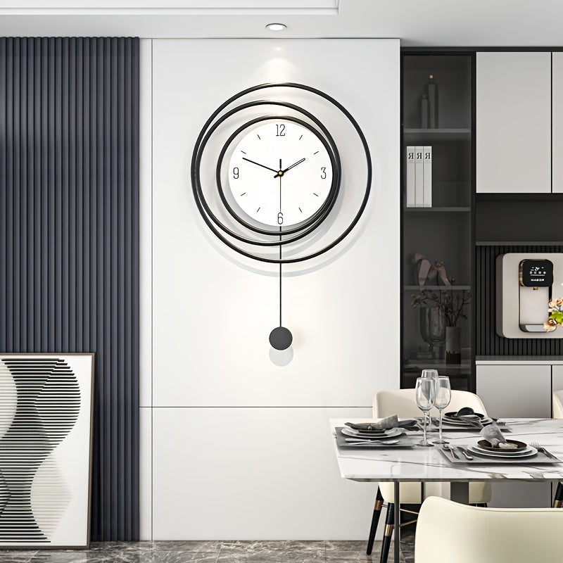 "Moderne minimalistische metalen wandklok, strakke vorm met stille werking, ideaal voor moderne interieurs, 72x45 cm."