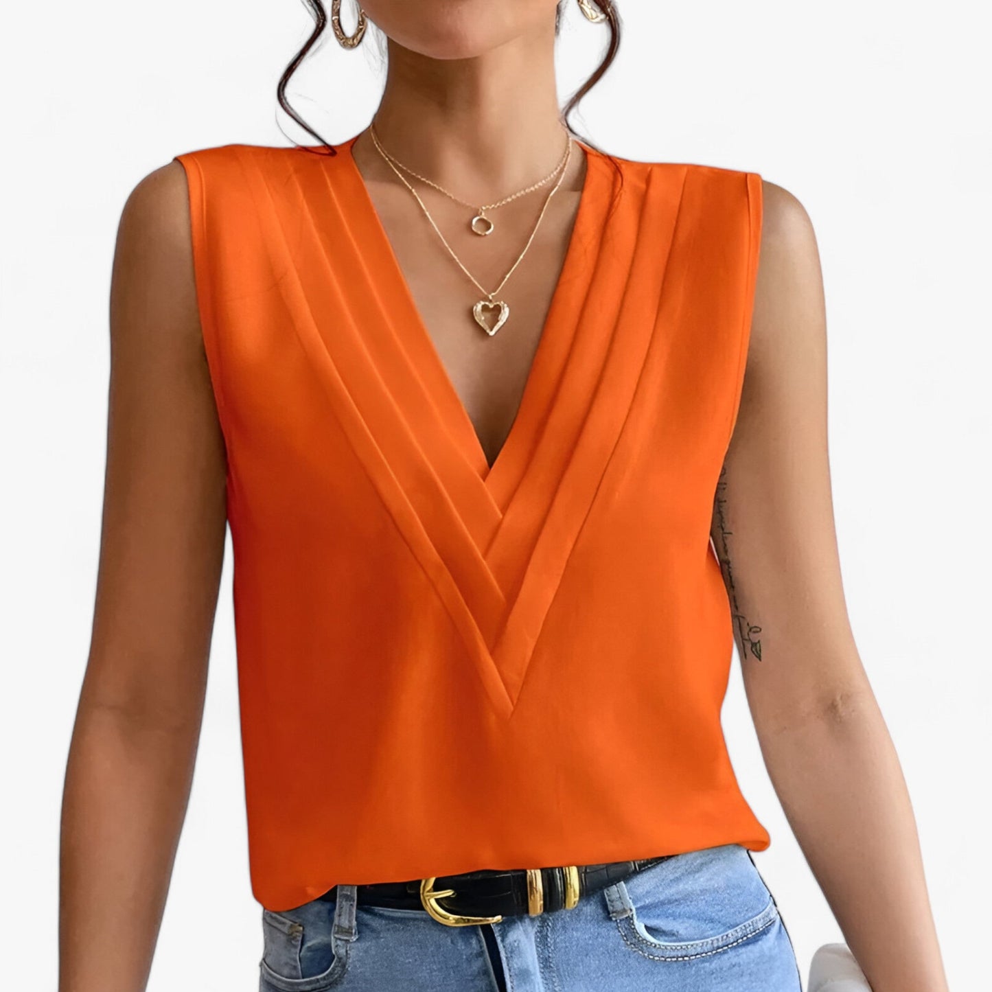 Mouwloze damesblouse met V-hals, elegant en comfortabel, veelzijdig voor elke outfit. Beschikbaar in meerdere moderne kleuren