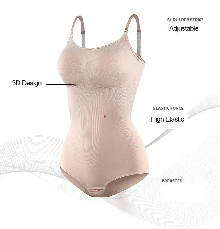 "Naadloze shapewear bodysuit met verstelbare spaghettibandjes, ingebouwde bh, in elastisch materiaal voor een gestroomlijnd s
