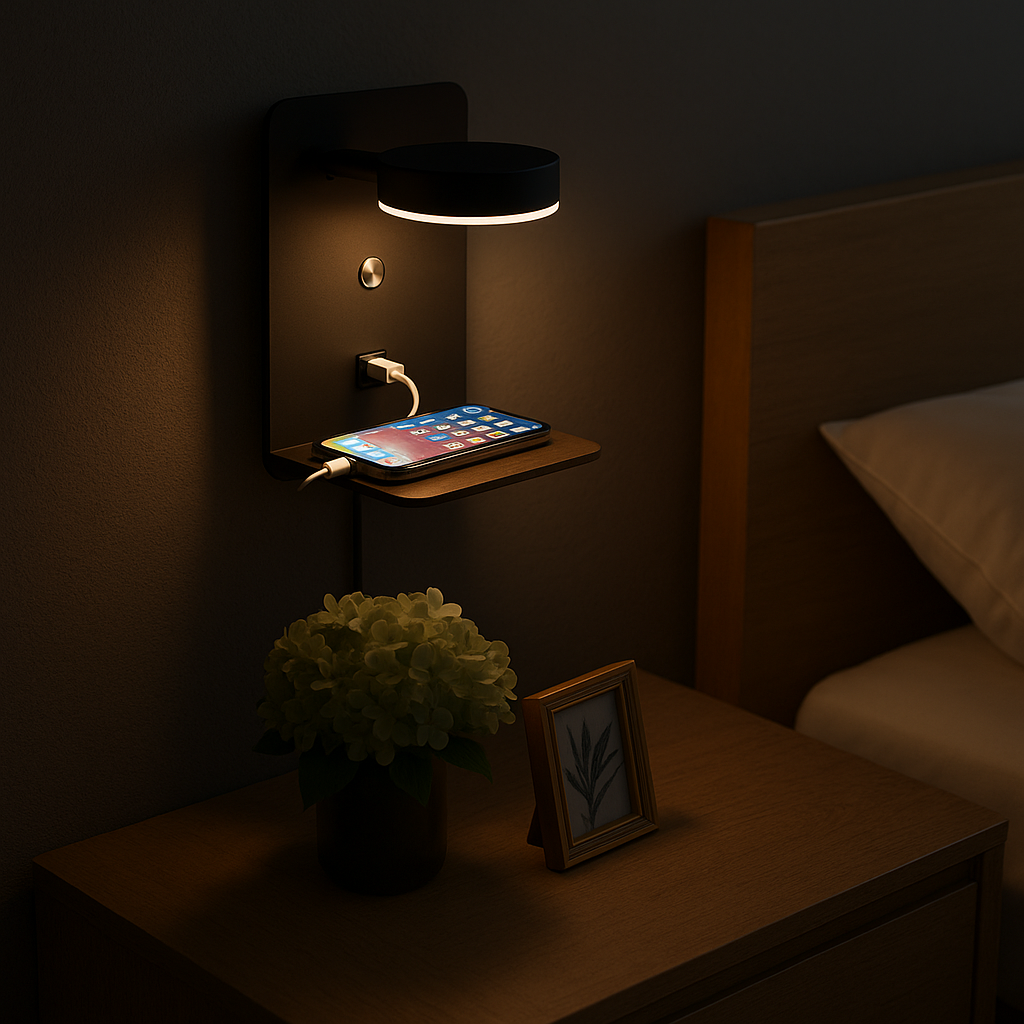Nachtlamp met USB-lader, 330° draaibaar en dimmer, modern design, zwart-wit, 12W ideaal voor slaapkamer en woonkamer.