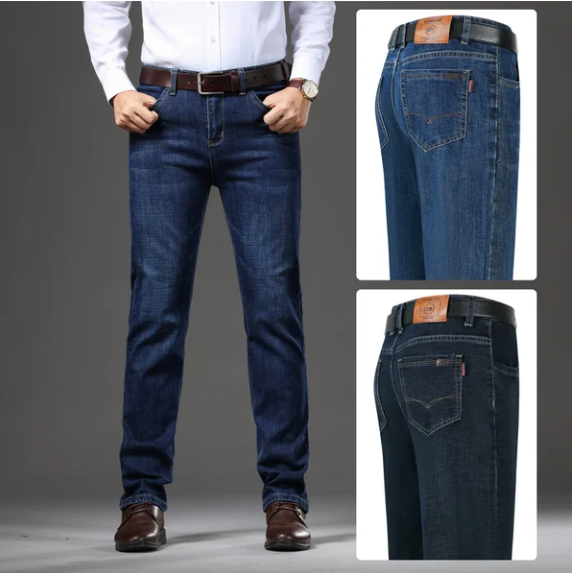 "Nauwsluitende heren jeans met stretch in blauwe tint, comfort en stijl, voor dagelijkse elegantie en veelzijdige looks."