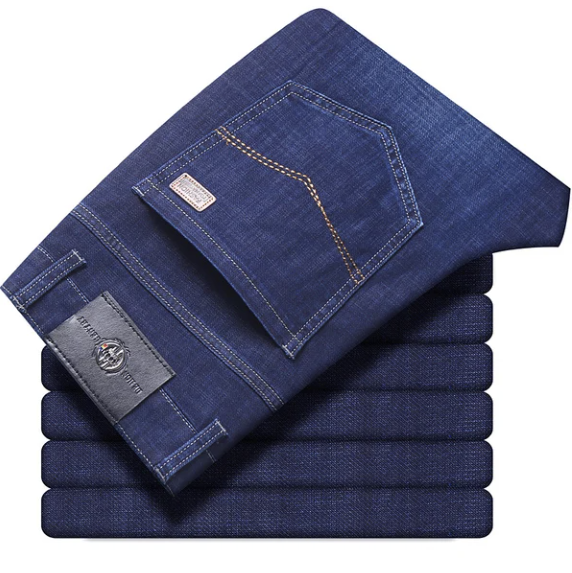 "Nauwsluitende heren jeans met stretch in blauwe tint, comfort en stijl, voor dagelijkse elegantie en veelzijdige looks."