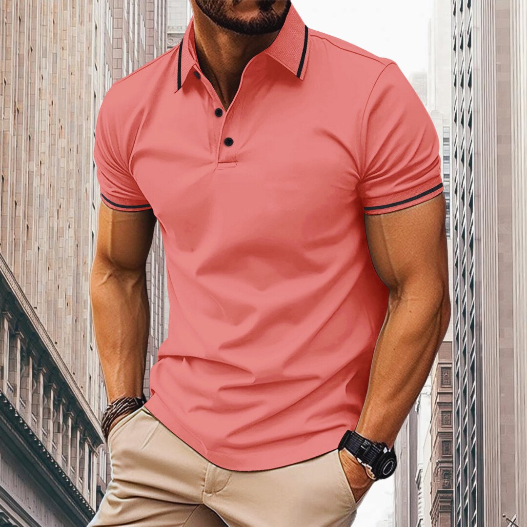 "Oliver Slim Fit Polo voor heren: ademend katoen met contrasterende kraag en mouwdetails, slanke pasvorm."