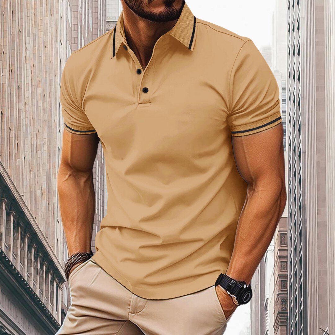 "Oliver Slim Fit Polo voor heren: ademend katoen met contrasterende kraag en mouwdetails, slanke pasvorm."