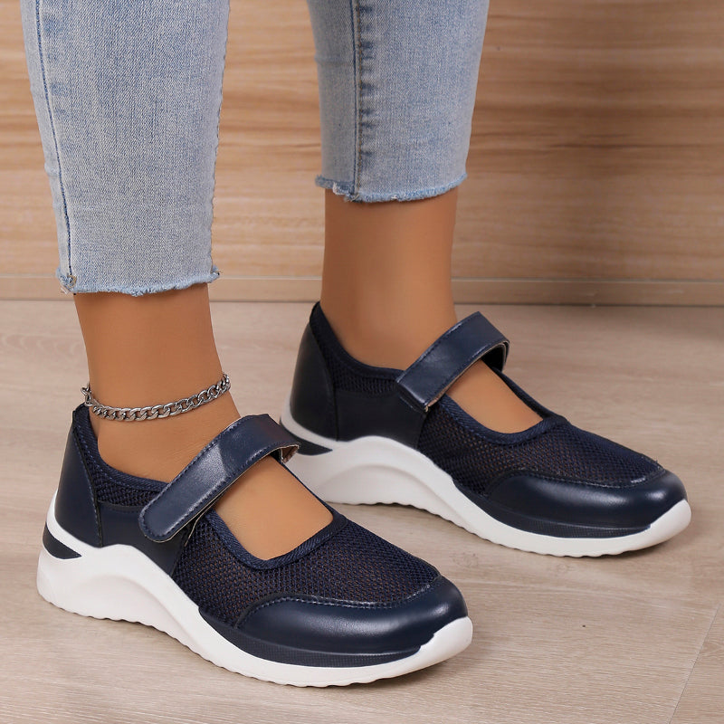 "Orthopedische damesschoenen slip-on, ademend stof, lichtgewicht, schokabsorberende anti-slip zool, casual elegant ontwerp."