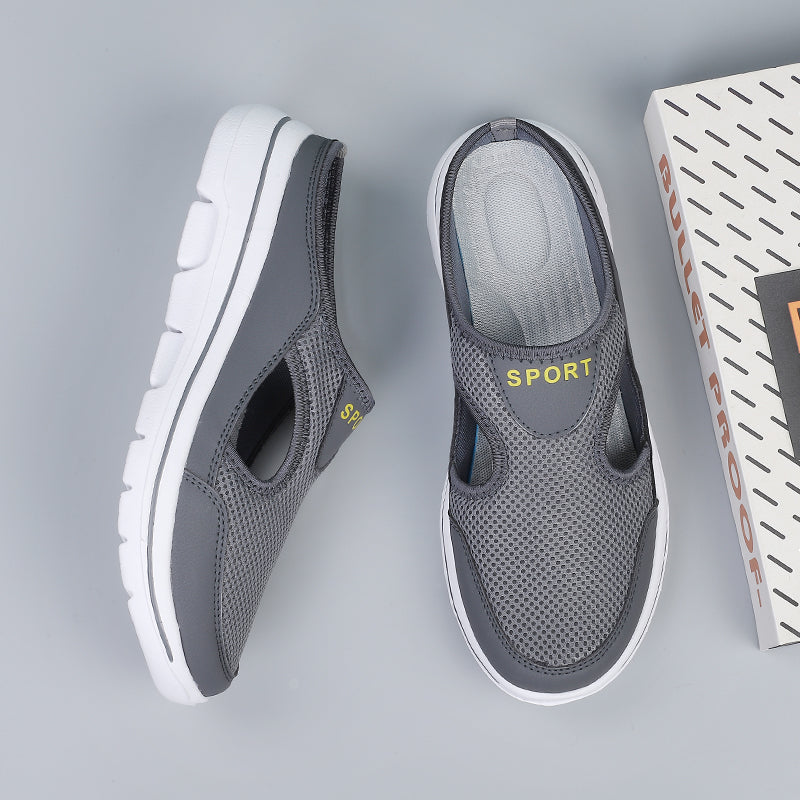 "Orthopedische herenpantoffels slip-on, ademend mesh en lichtgewicht, comfortabel voor brede voeten en dagelijks gebruik."