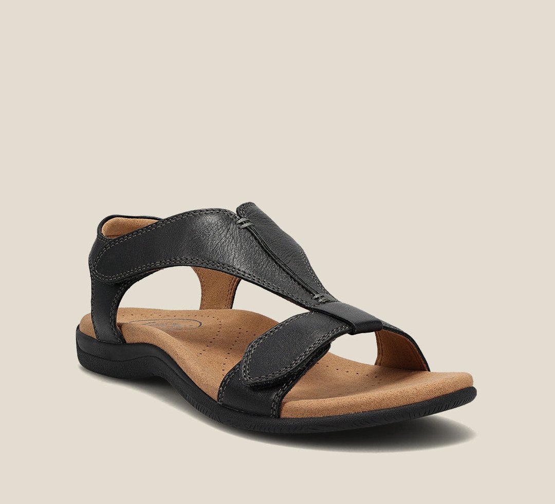 Orthopedische leren sandalen voor dames, elegant ontwerp met anatomisch voetbed, in verschillende kleuren beschikbaar.