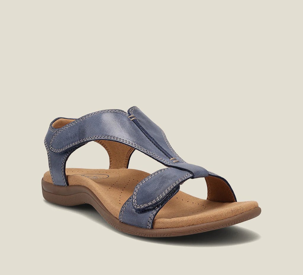 Orthopedische leren sandalen voor dames, elegant ontwerp met anatomisch voetbed, in verschillende kleuren beschikbaar.