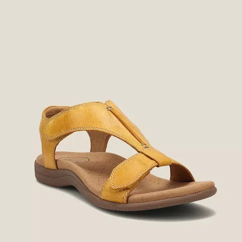Orthopedische leren sandalen voor dames, elegant ontwerp met anatomisch voetbed, in verschillende kleuren beschikbaar.