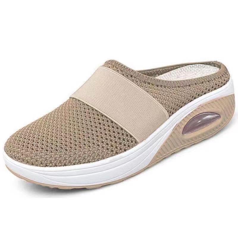 "Orthopedische luchtkussen sneakers, ademend mesh, ronde teen, comfortabele dames schoenen, zijaanzicht"