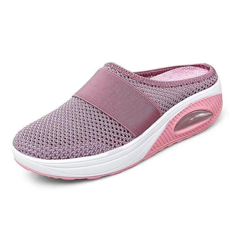 "Orthopedische luchtkussen sneakers, ademend mesh, ronde teen, comfortabele dames schoenen, zijaanzicht"