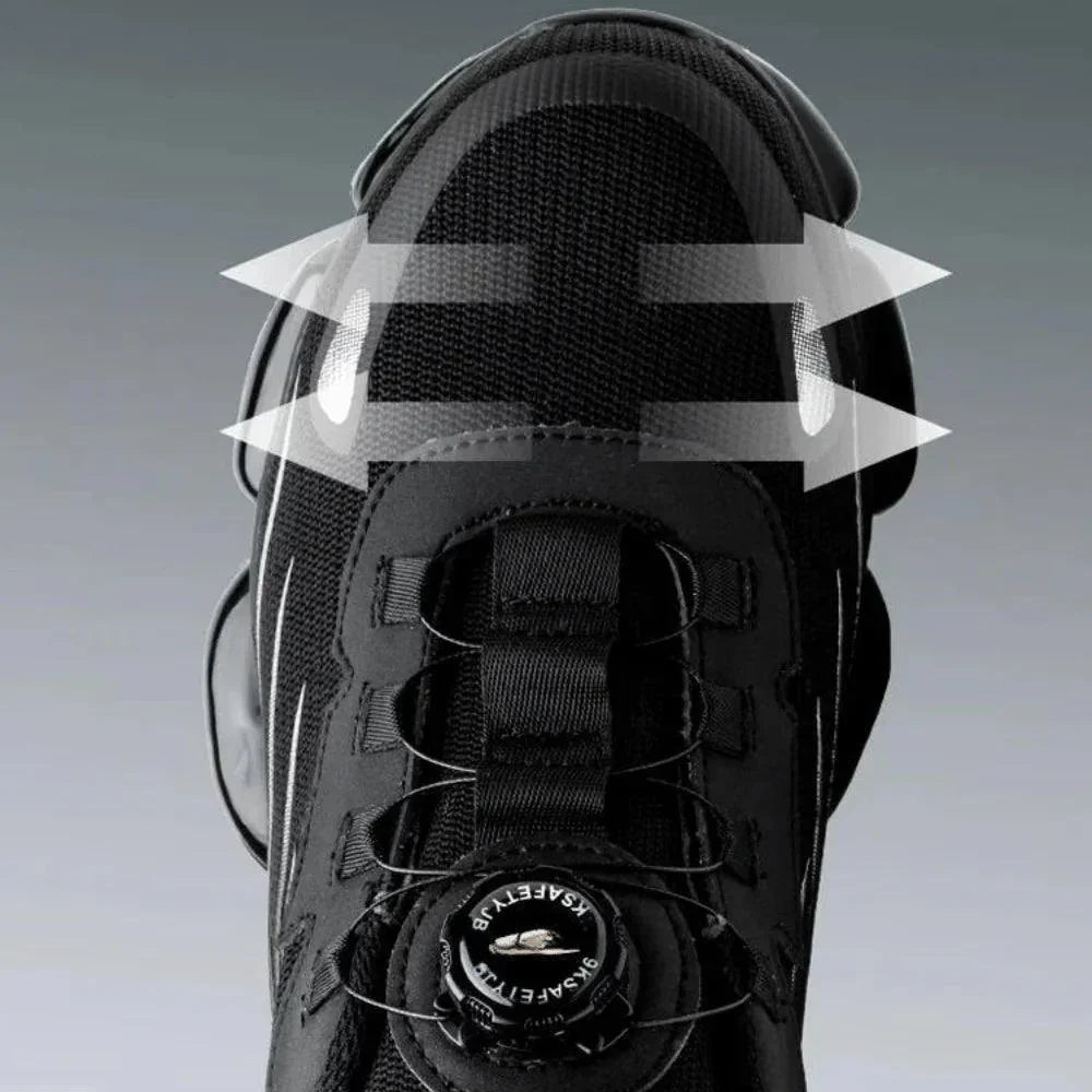 "Orthopedische veiligheidsschoenen voor heren, comfortabel ontwerp met brede teenkap, stalen neus en antislipzool."