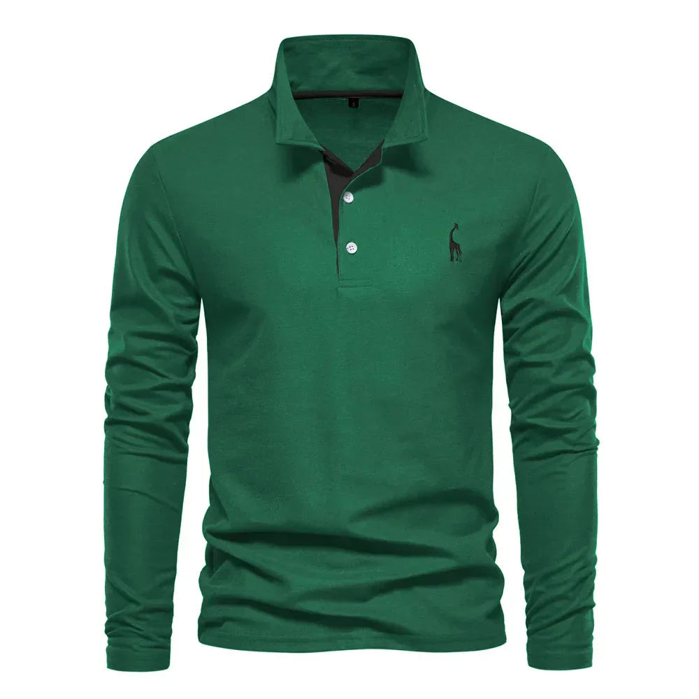 "Polo met lange mouwen voor heren, elegant borduursel, klassieke kraag, veelzijdig en comfortabel in marineblauw."