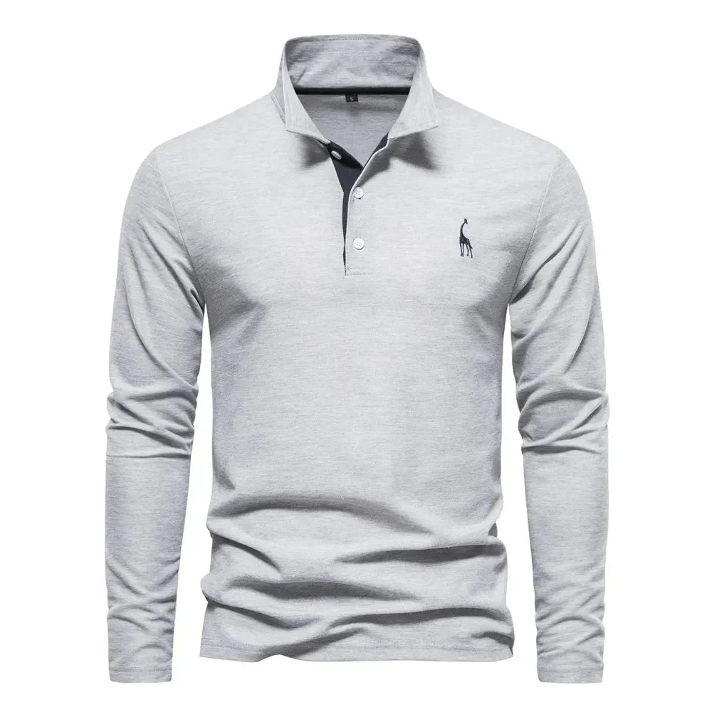 "Polo met lange mouwen voor heren, elegant borduursel, klassieke kraag, veelzijdig en comfortabel in marineblauw."