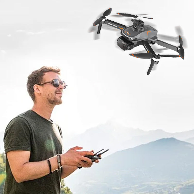 "Professionele drone met dual HD-camera's, opvouwbaar ontwerp, 5G GPS, obstakelvermijding en krachtige motoren."
