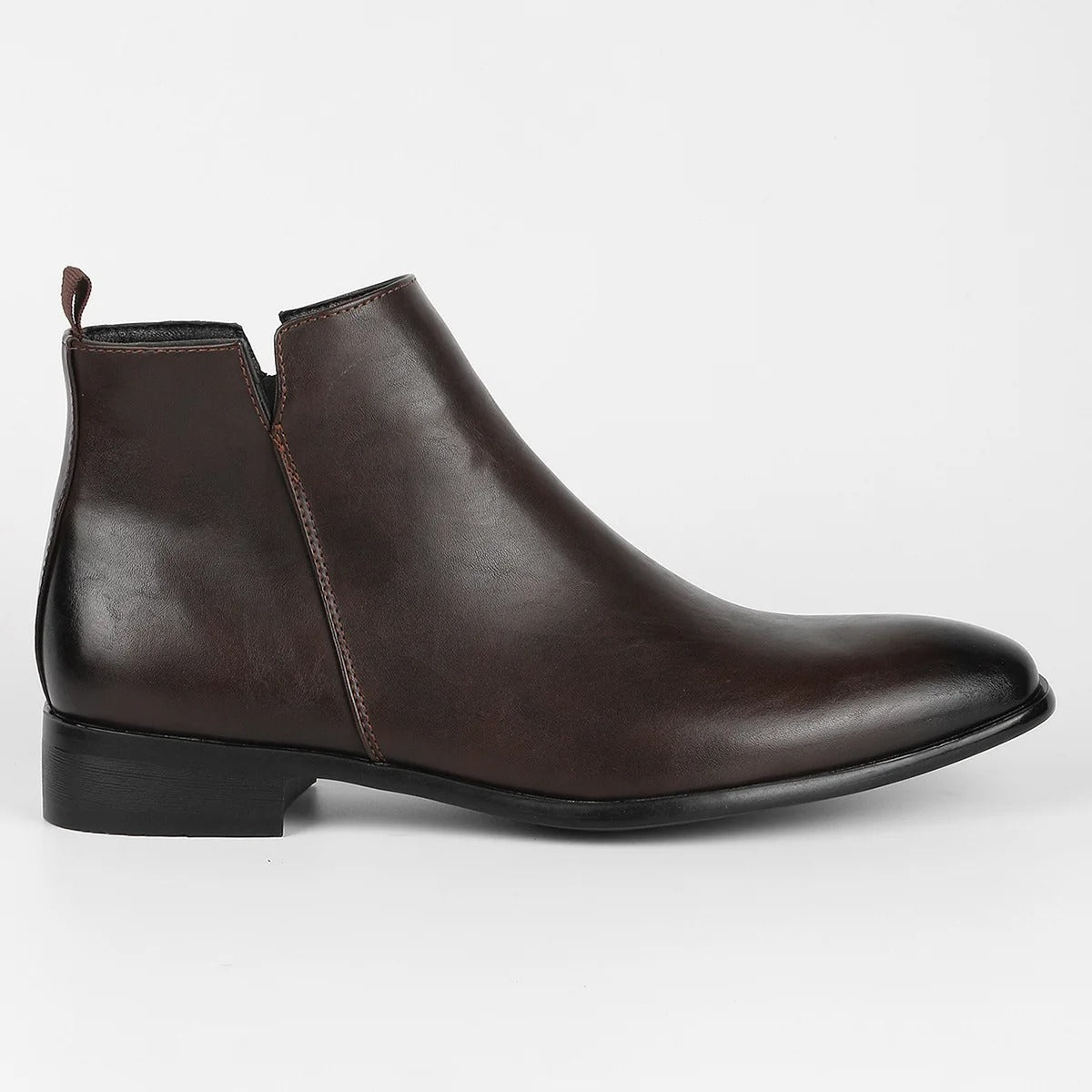 "Retro leren herenlaarzen met rits en vintage design, hoogwaardig bruin leer, comfortabele voering, antislipzool."