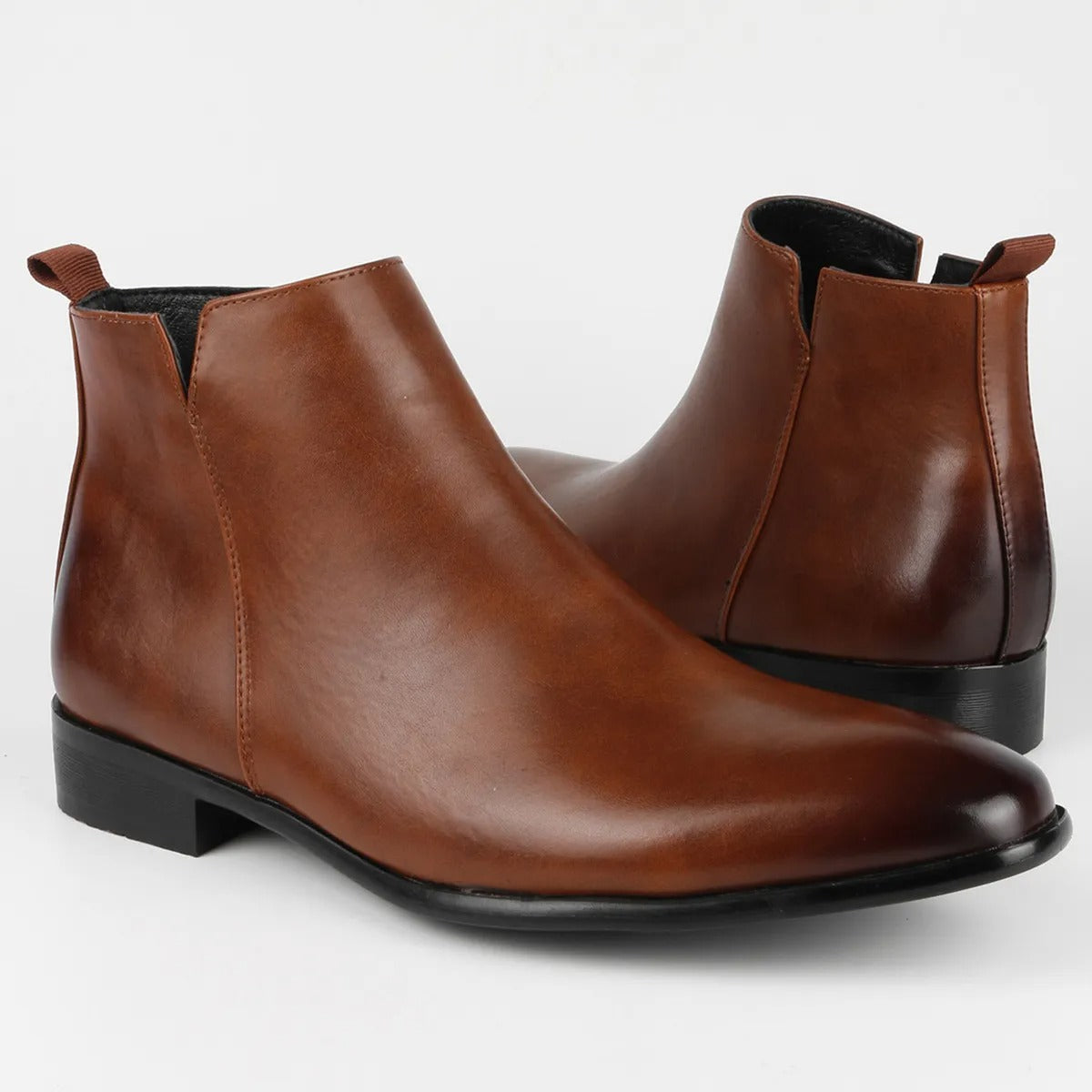 "Retro leren herenlaarzen met rits en vintage design, hoogwaardig bruin leer, comfortabele voering, antislipzool."
