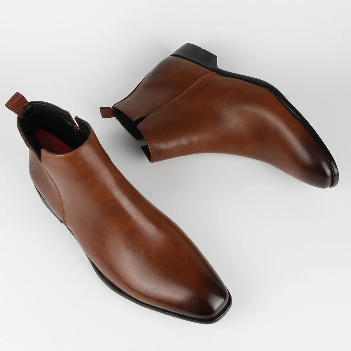 "Retro leren herenlaarzen met rits en vintage design, hoogwaardig bruin leer, comfortabele voering, antislipzool."