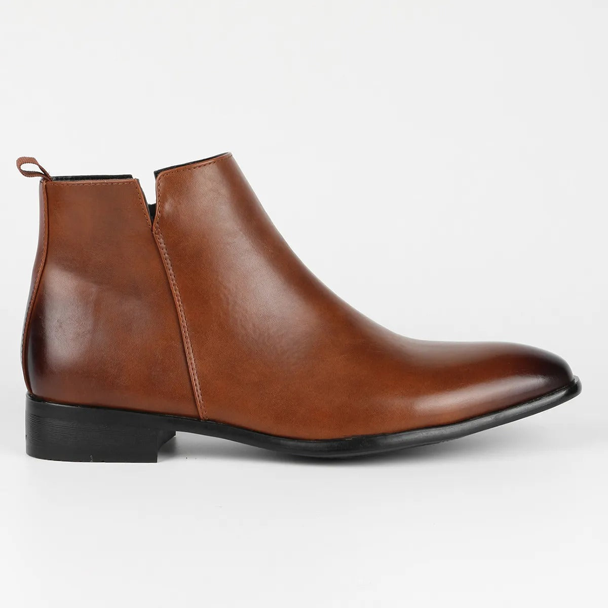 "Retro leren herenlaarzen met rits en vintage design, hoogwaardig bruin leer, comfortabele voering, antislipzool."