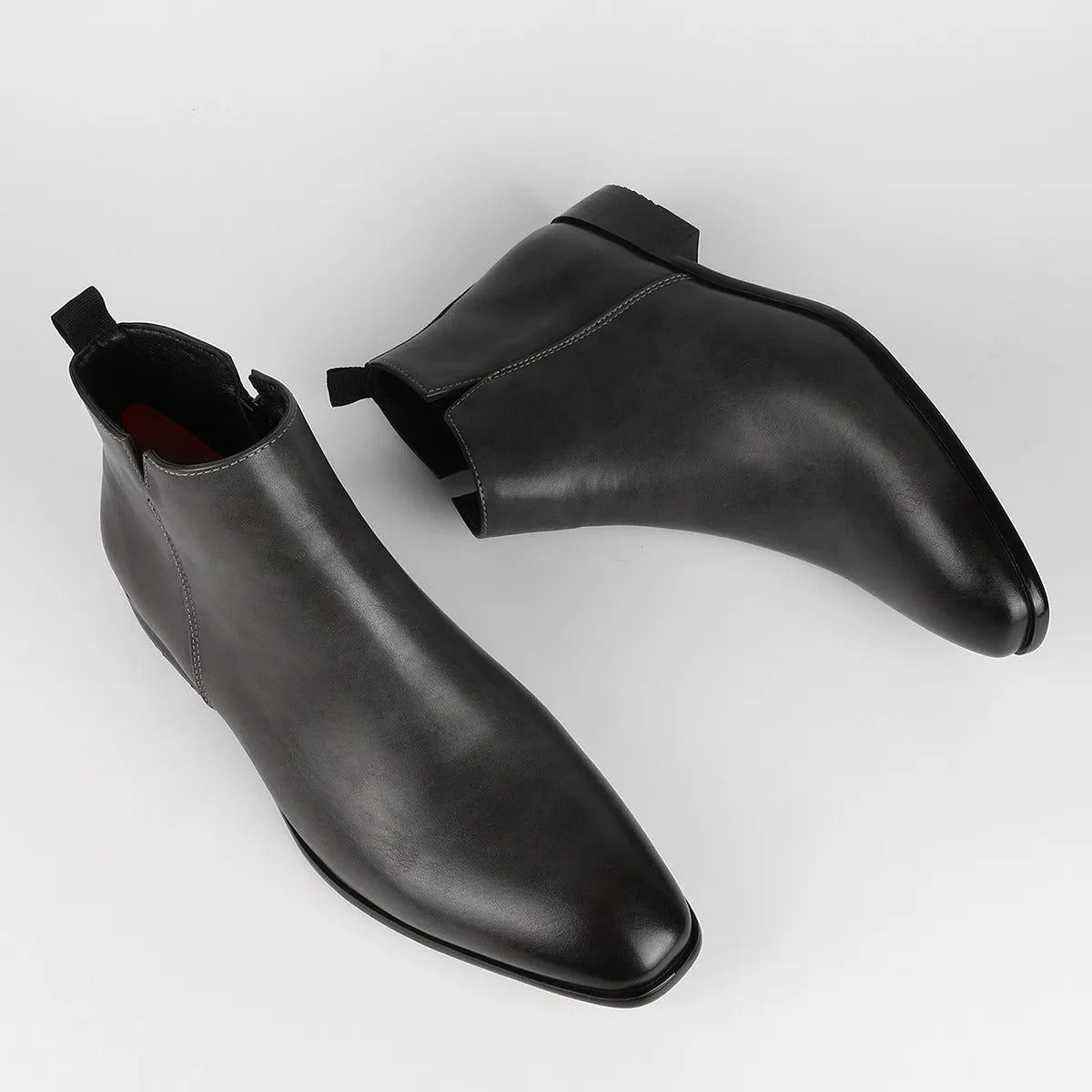 "Retro leren herenlaarzen met rits en vintage design, hoogwaardig bruin leer, comfortabele voering, antislipzool."