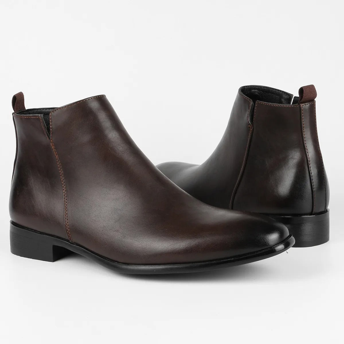 "Retro leren herenlaarzen met rits en vintage design, hoogwaardig bruin leer, comfortabele voering, antislipzool."