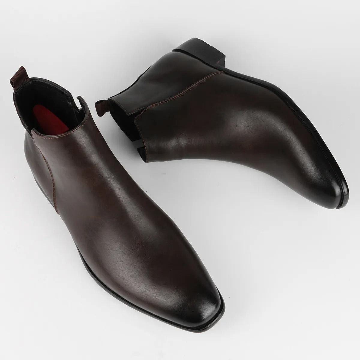 "Retro leren herenlaarzen met rits en vintage design, hoogwaardig bruin leer, comfortabele voering, antislipzool."