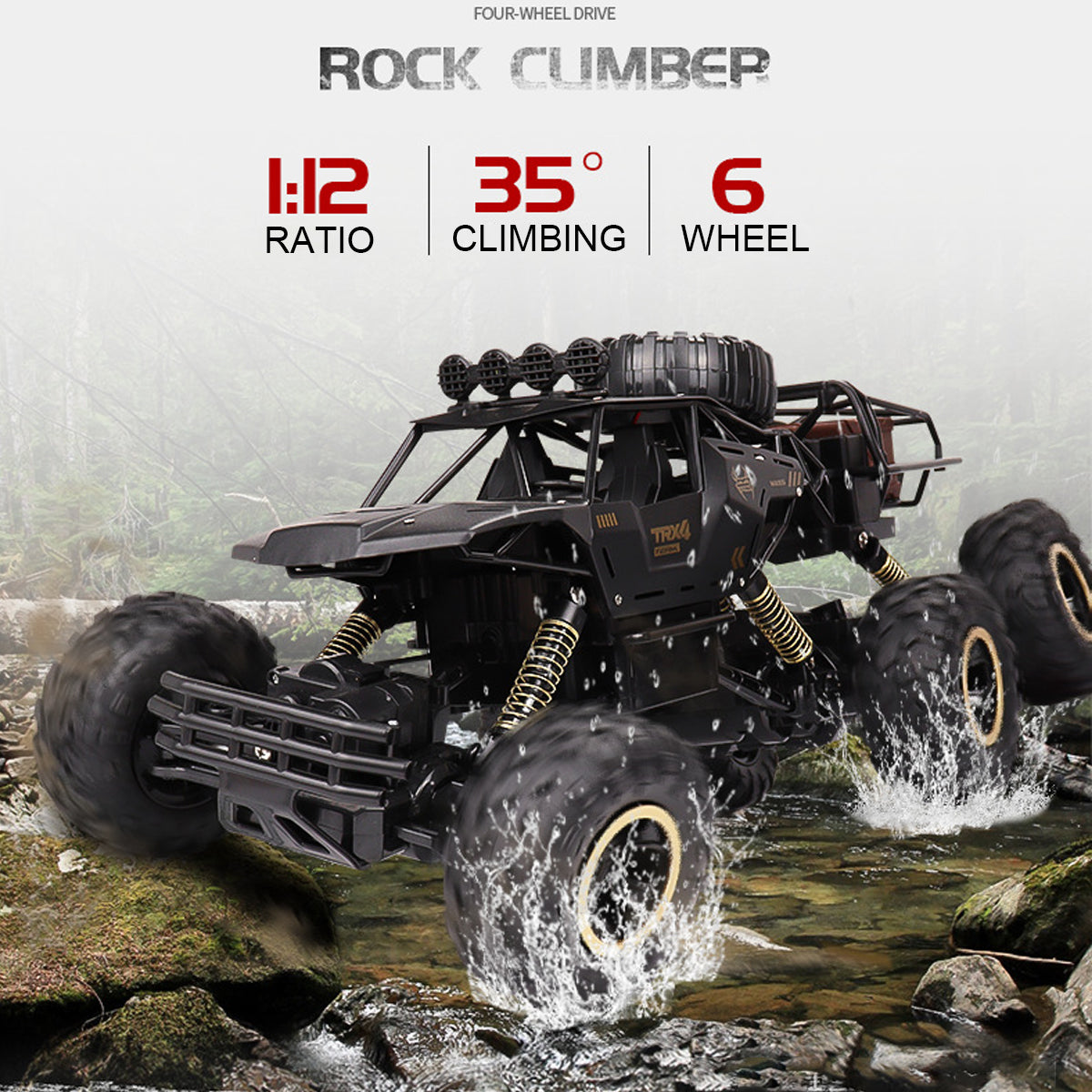 "Robuuste 6-wiel RC monster truck, off-road, 1/12 schaal, met antislipbanden en realistische details voor ultiem avontuur."
