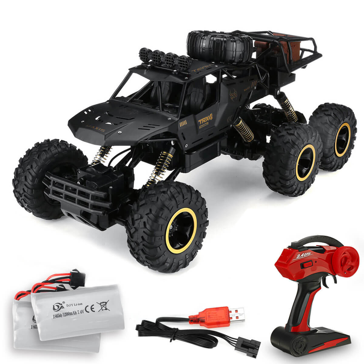"Robuuste 6-wiel RC monster truck, off-road, 1/12 schaal, met antislipbanden en realistische details voor ultiem avontuur."